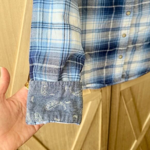 Jachs Girlfriend Bea Blue Plaid Snap Button Up Long Sleeve Shirt Women’s XS - Picture 5 of 9